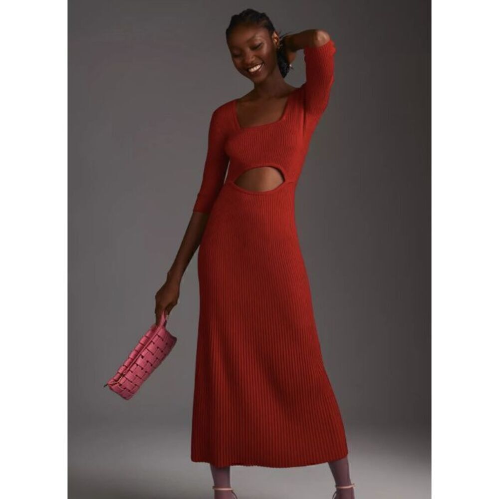 New Favorite Daughter The Crush Cutout Ribbed Knit Sweater Dress Red Size Large